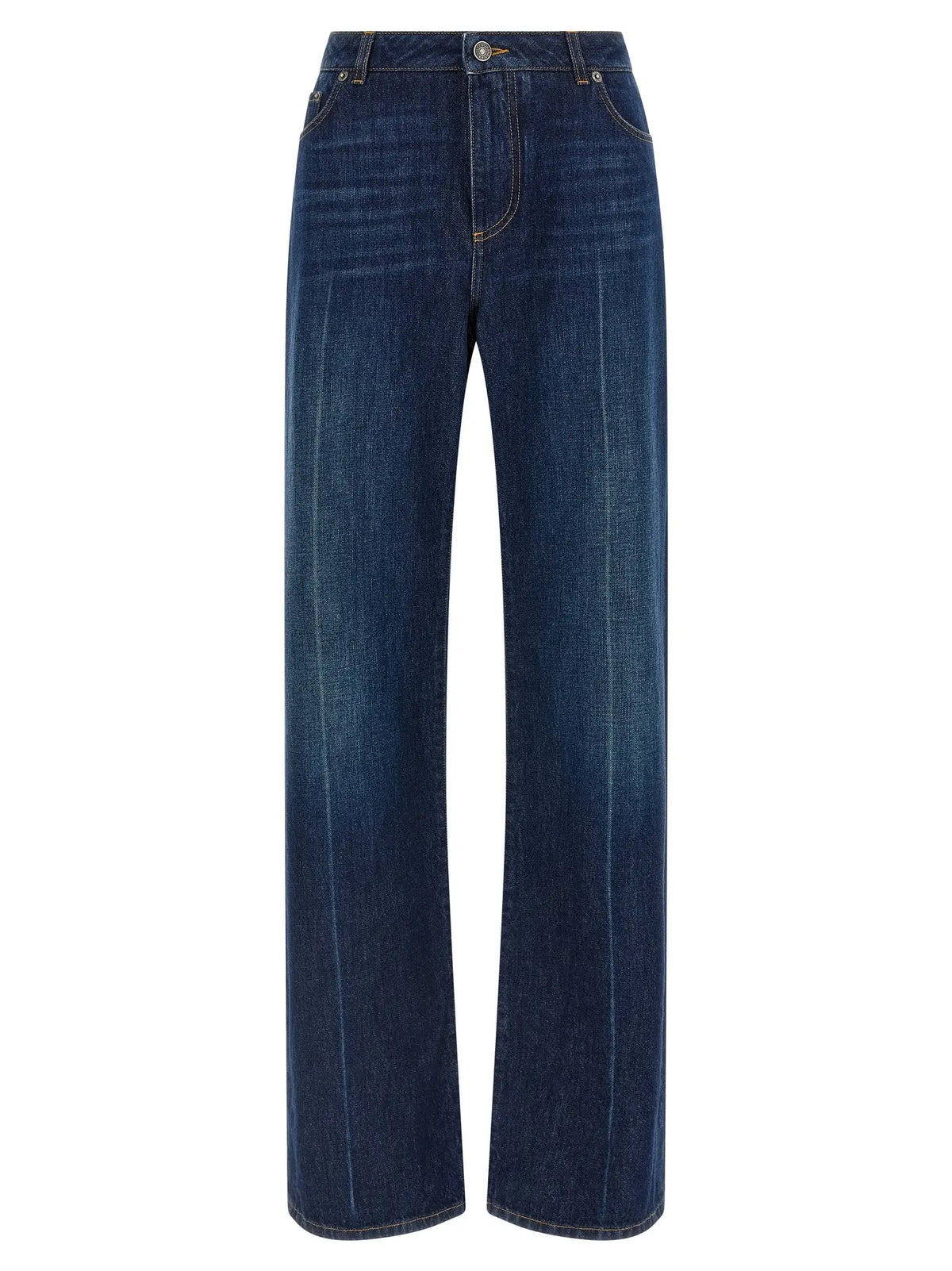 Jeans droits en coton bleu foncé avec coutures classiques dolce & gabbana pour un style décontracté
