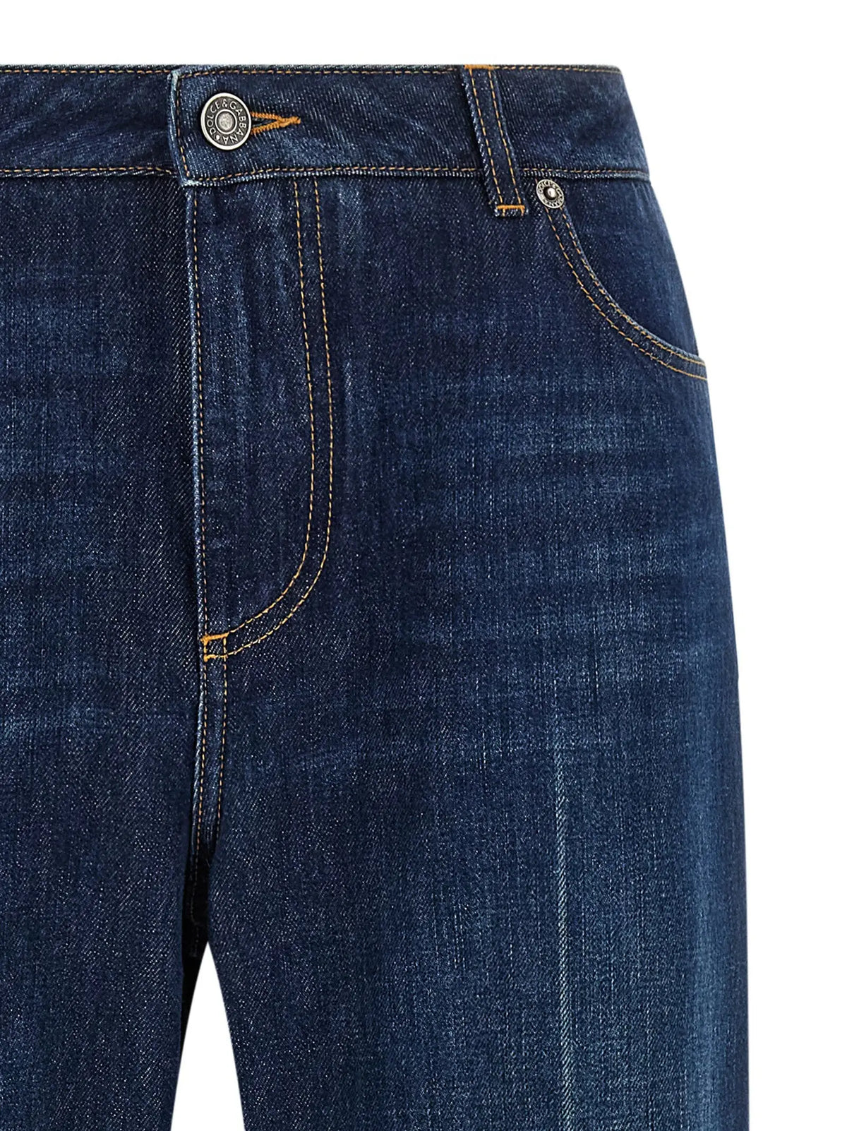Jeans droit en coton bleu indigo dolce gabbana avec couture contrastante tan et bouton argenté