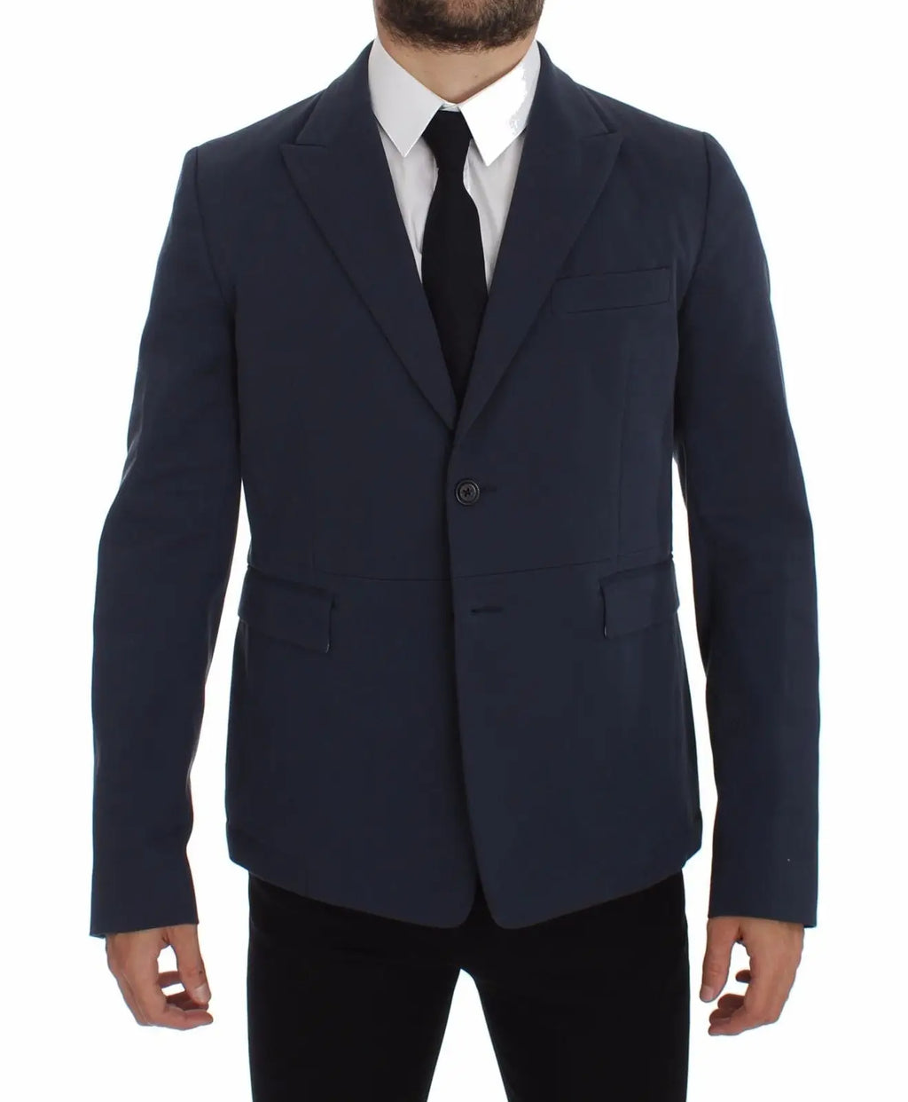 Blazer décontracté bleu marine dolce & gabbana en coton stretch avec revers crantés et deux poches à rabat