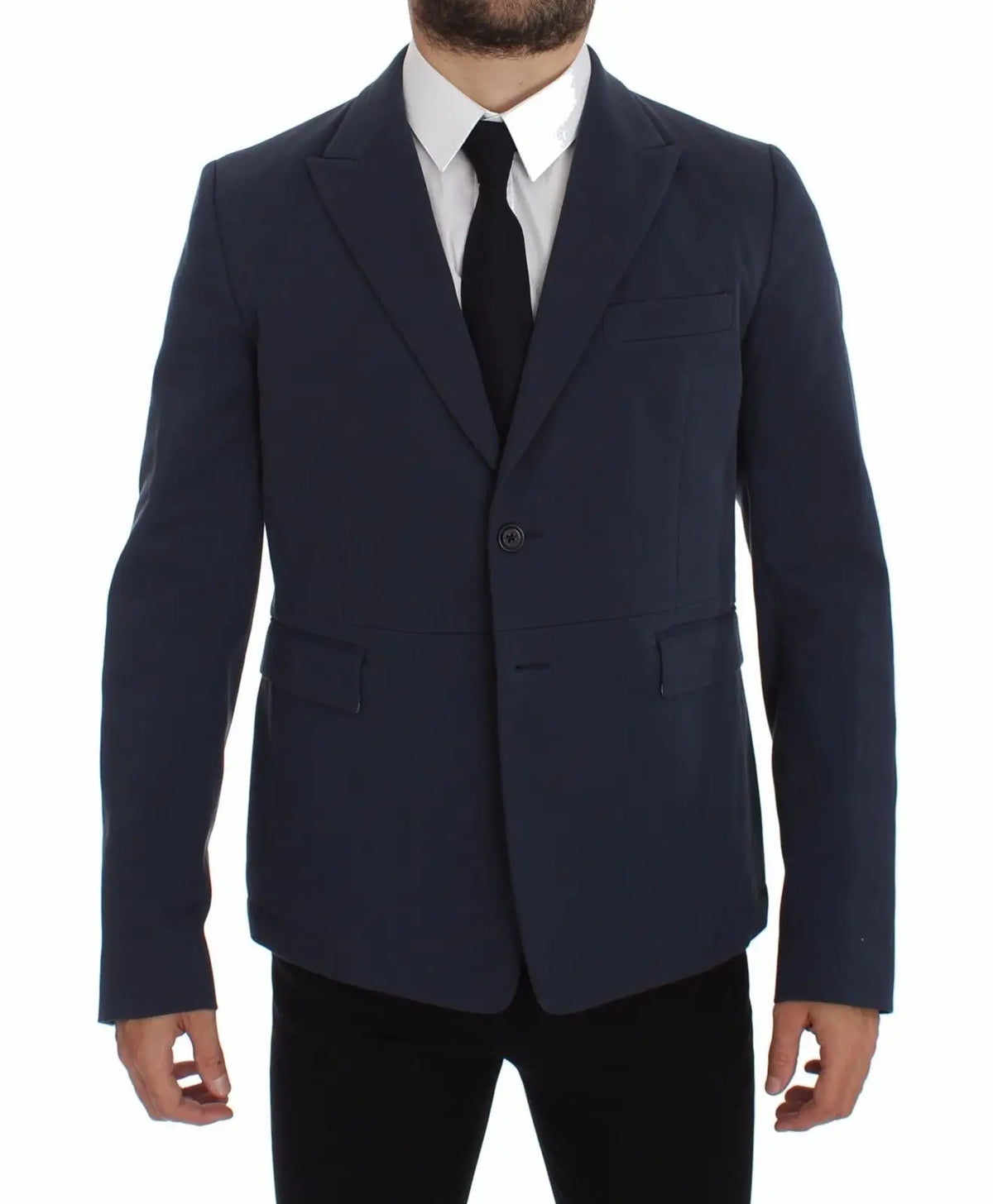 Blazer décontracté bleu marine dolce & gabbana en coton stretch avec revers crantés et deux poches à rabat