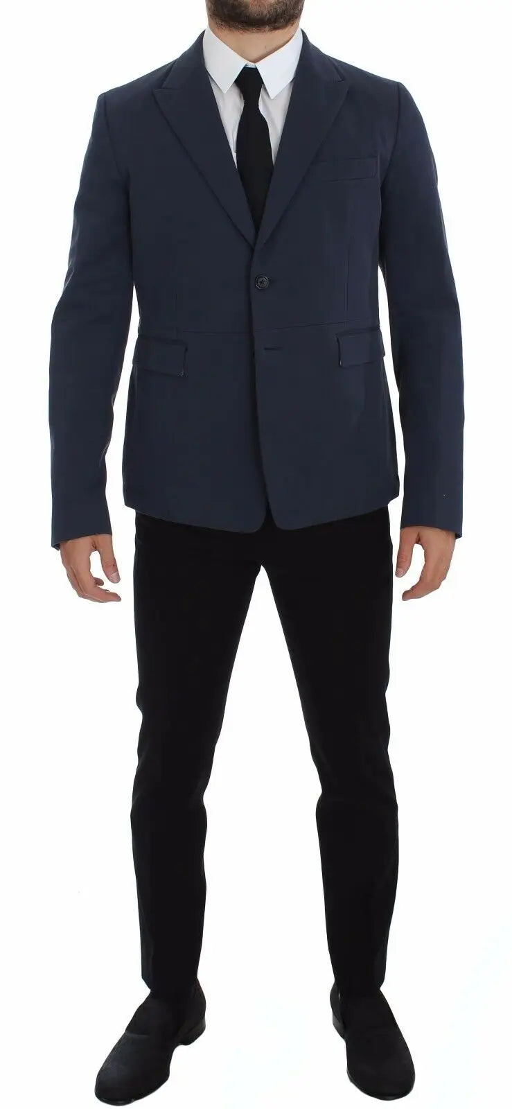 Blazer bleu marine dolce & gabbana en coton stretch avec revers crantés et deux poches à rabat