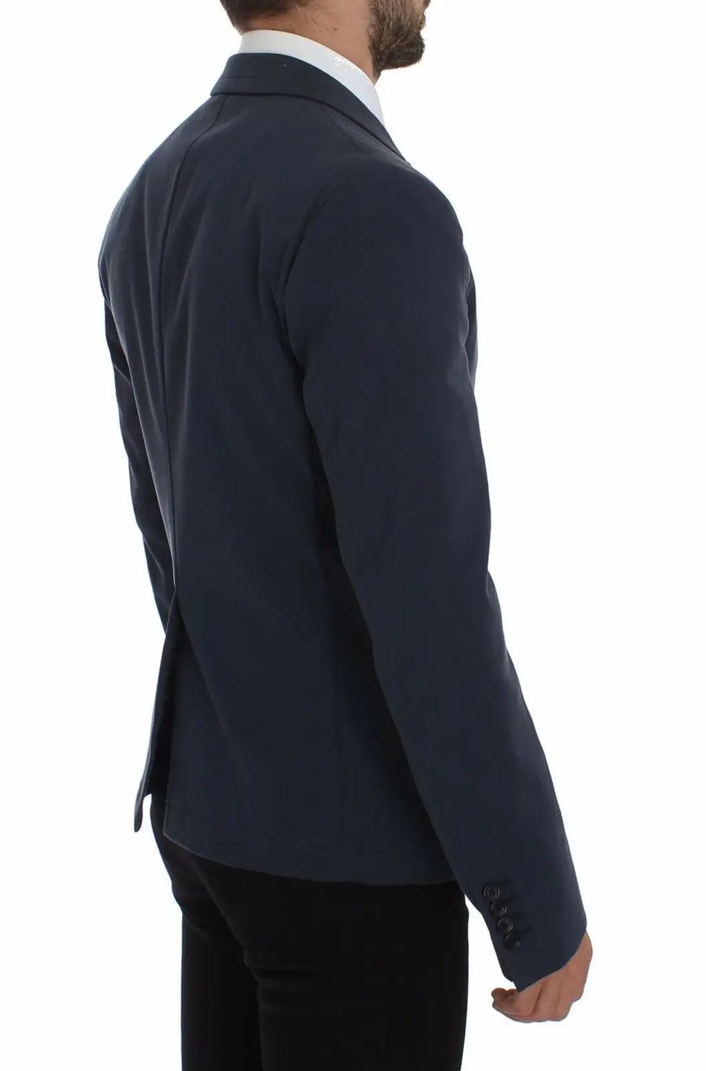 Blazer décontracté bleu en coton stretch dolce & gabbana avec texture subtile et col à revers cranté classique