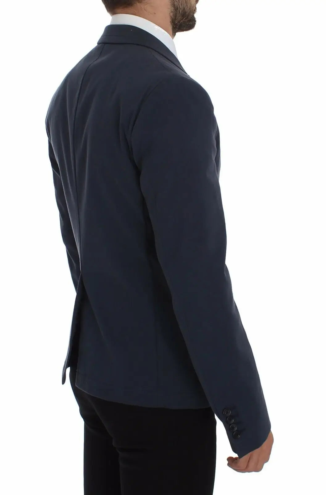 Blazer décontracté bleu en coton stretch dolce & gabbana avec texture subtile et col à revers cranté classique