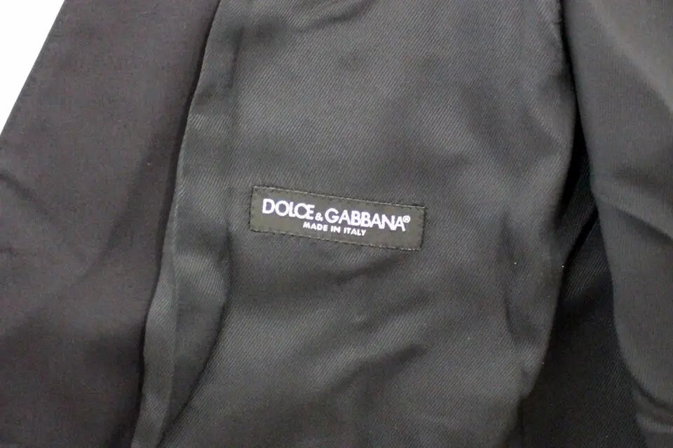 Étiquette noire dolce & gabbana made in italy cousue sur tissu foncé du blazer veste robe en coton bleu stretch