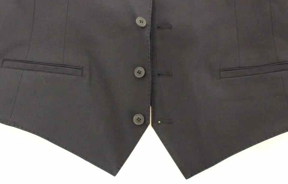Dolce & gabbana blue cotton stretch dress vest blazer noir en laine avec trois boutons assortis et poches à rabat
