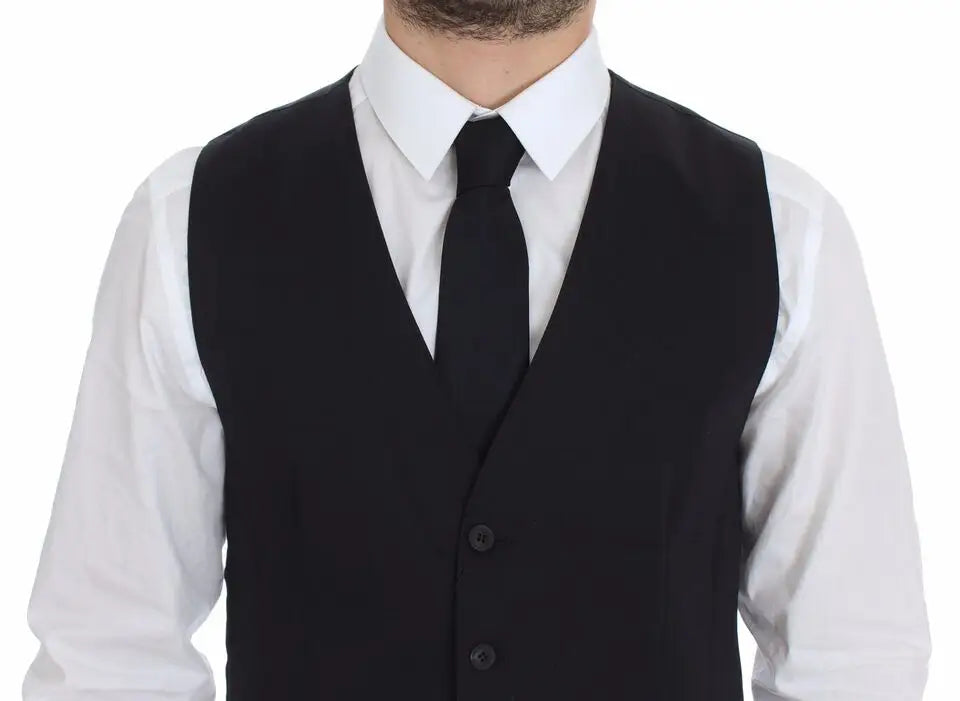 Dolce & gabbana blue cotton stretch dress vest blazer en noir avec coupe ajustée élégante et boutons subtils
