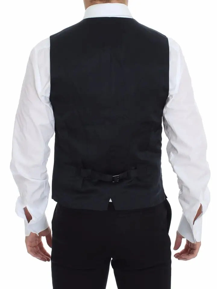 Dolce & gabbana blue cotton stretch dress vest blazer noir à coupe ajustée avec une subtile brillance