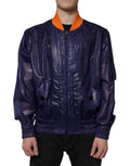 Dolce & Gabbana bomber en nylon bleu marine brillant avec col côtelé orange et fermetures éclair noires