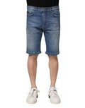 Dolce & gabbana bermuda short homme en denim stretch coton bleu avec cinq poches classiques et revers roulés