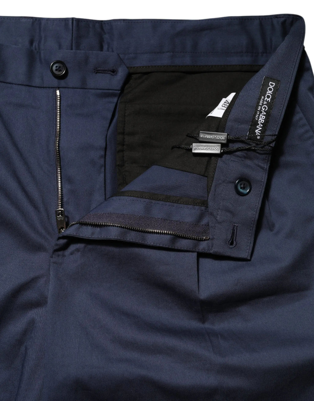 Pantalon dolce & gabbana pour homme bleu marine en coton stretch avec design ajusté et fermetures éclair noires