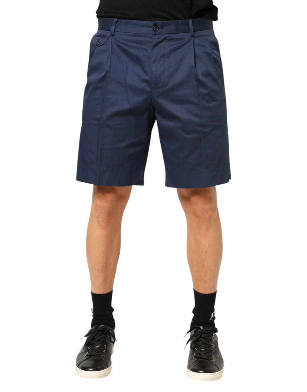 Shorts bermuda dolce et gabbana en coton stretch bleu marine avec plis taille moyenne bouton et poches latérales