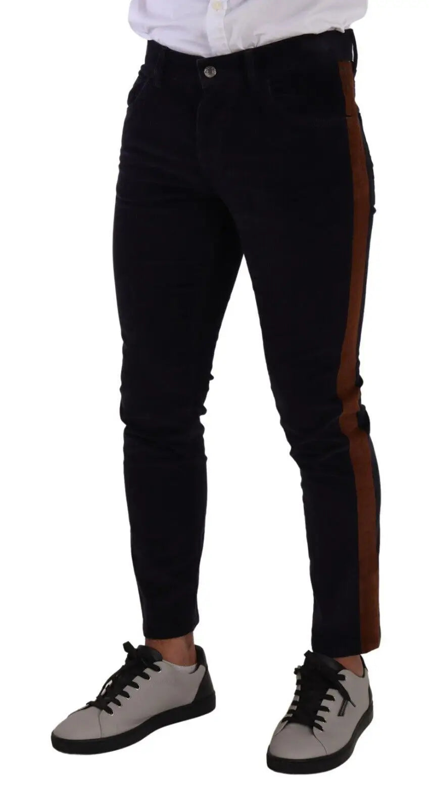 Jeans skinny bleu en coton stretch et velours côtelé dolce & gabbana avec rayure verticale marron sur la couture externe