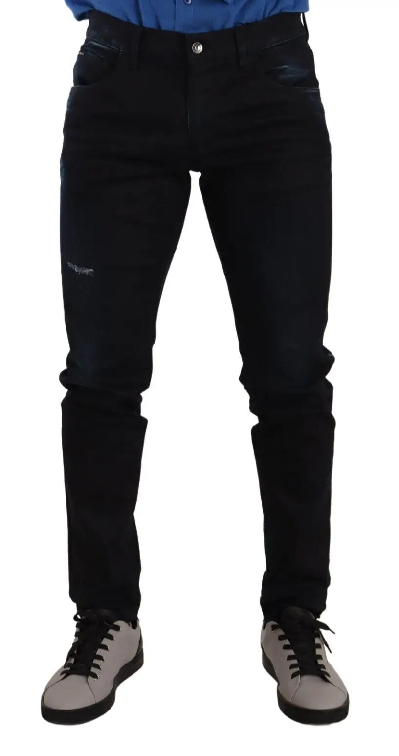 Dolce & gabbana jean slim fit en denim bleu coton stretch avec détails subtils délavés