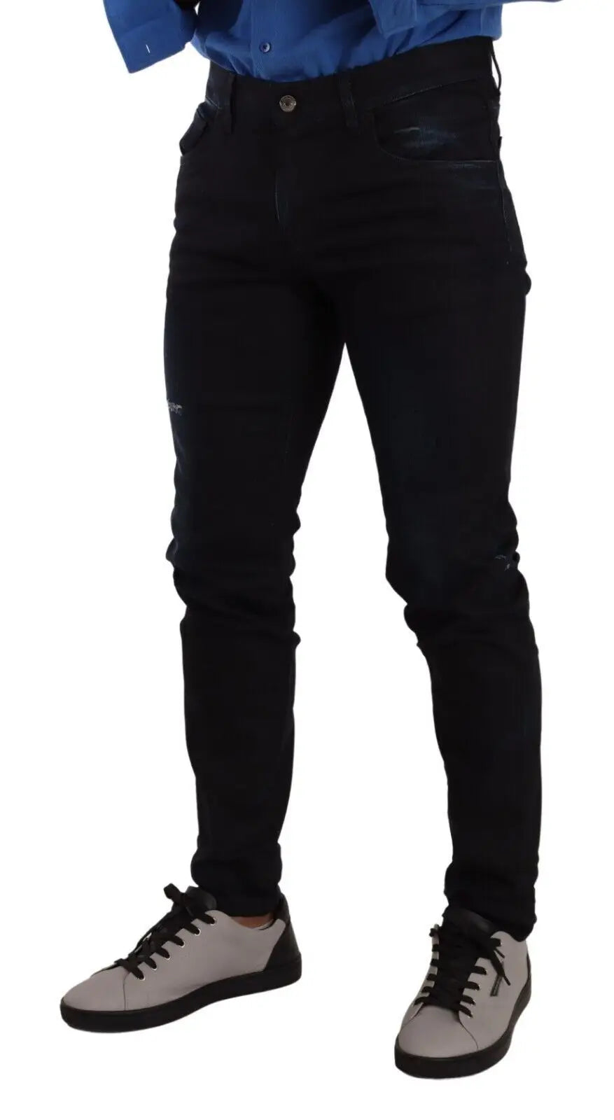 Dolce & gabbana jean slim en coton bleu stretch avec détails légèrement déchirés en denim skinny