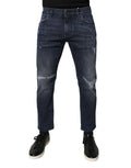 Dolce & gabbana blue cotton stretch skinny jeans homme en denim foncé avec zones délavées et usées