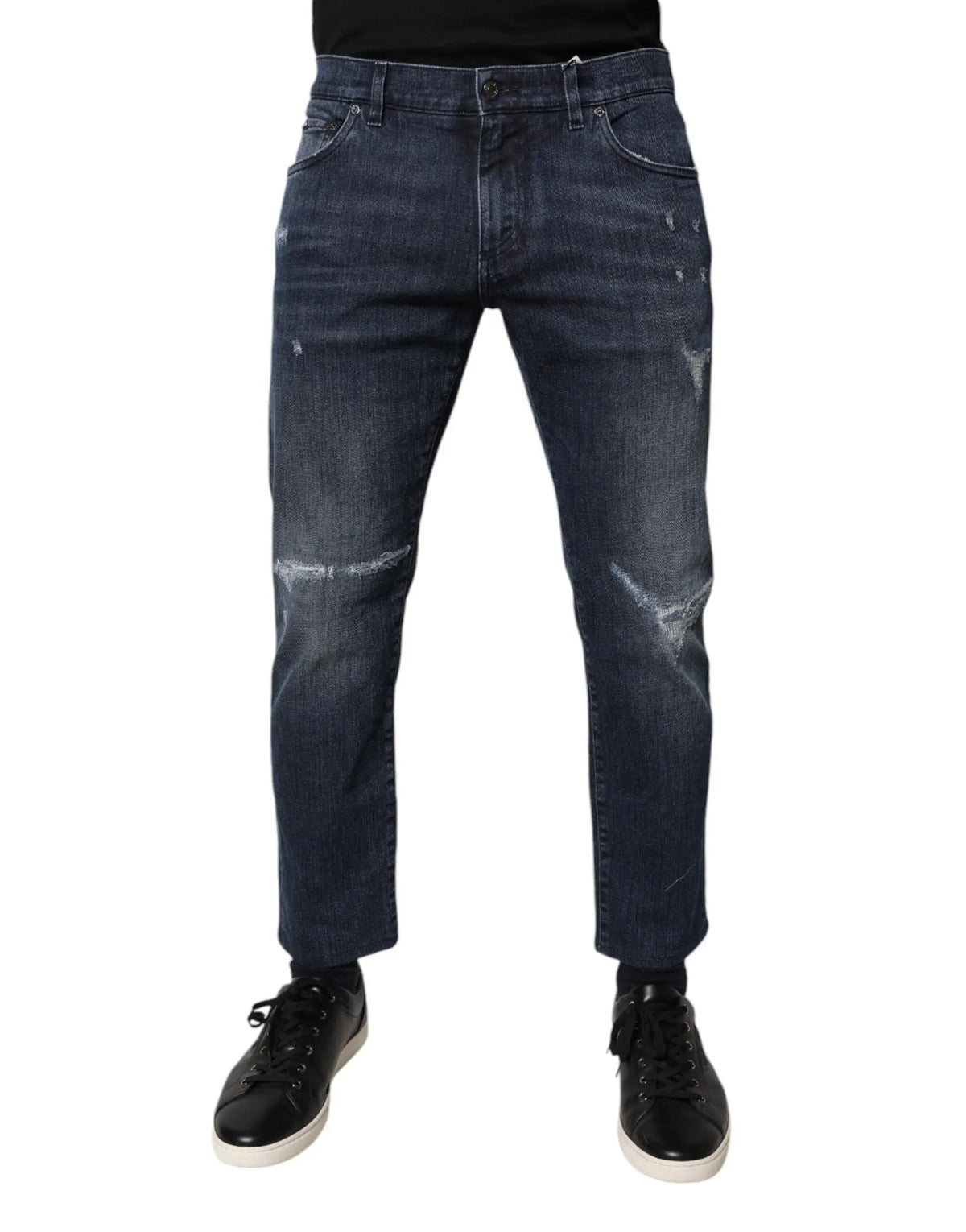 Dolce & gabbana blue cotton stretch skinny jeans homme en denim foncé avec zones délavées et usées