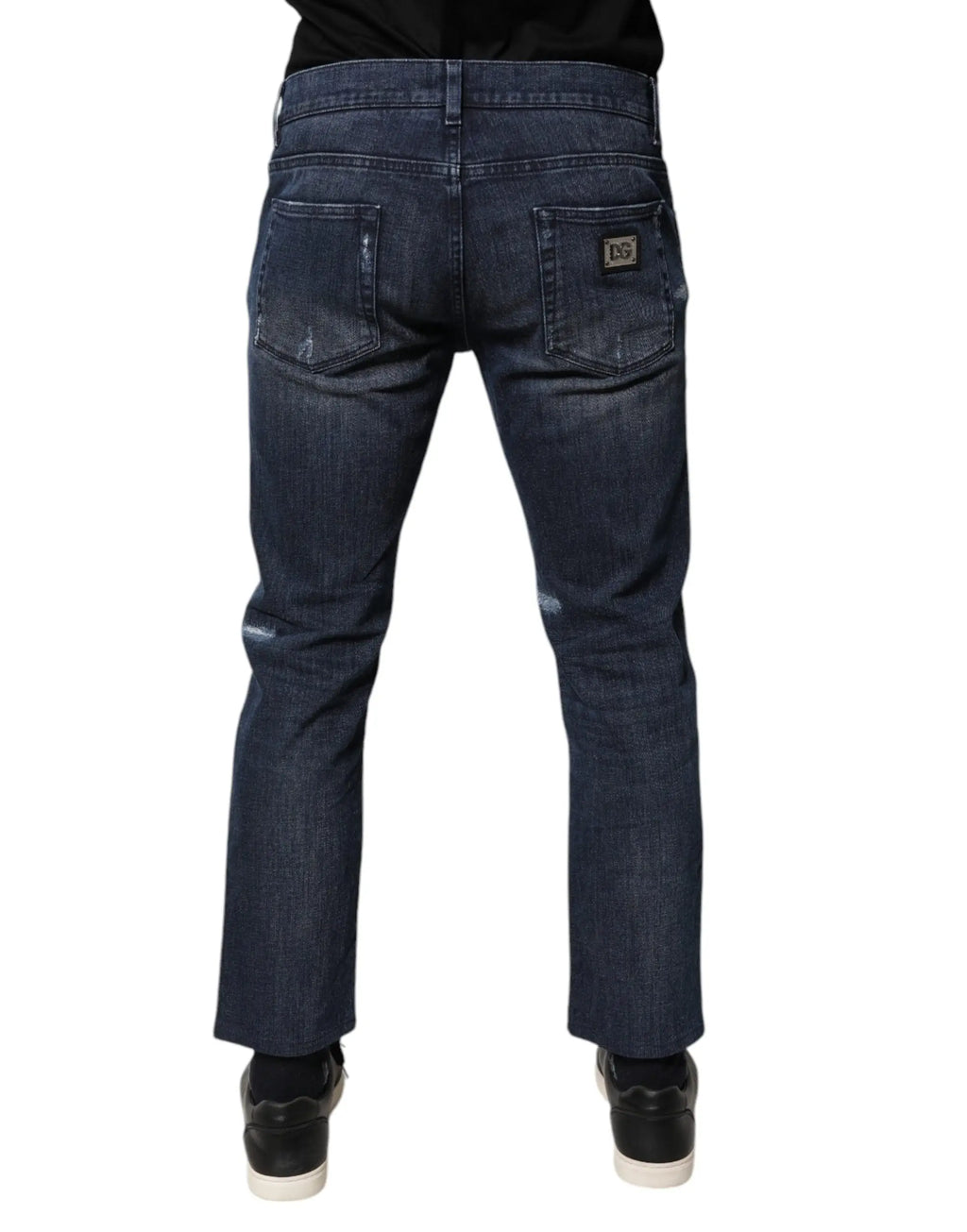 Jeans skinny homme en coton stretch bleu dolce & gabbana vue arrière avec logo d&g sur la poche arrière droite