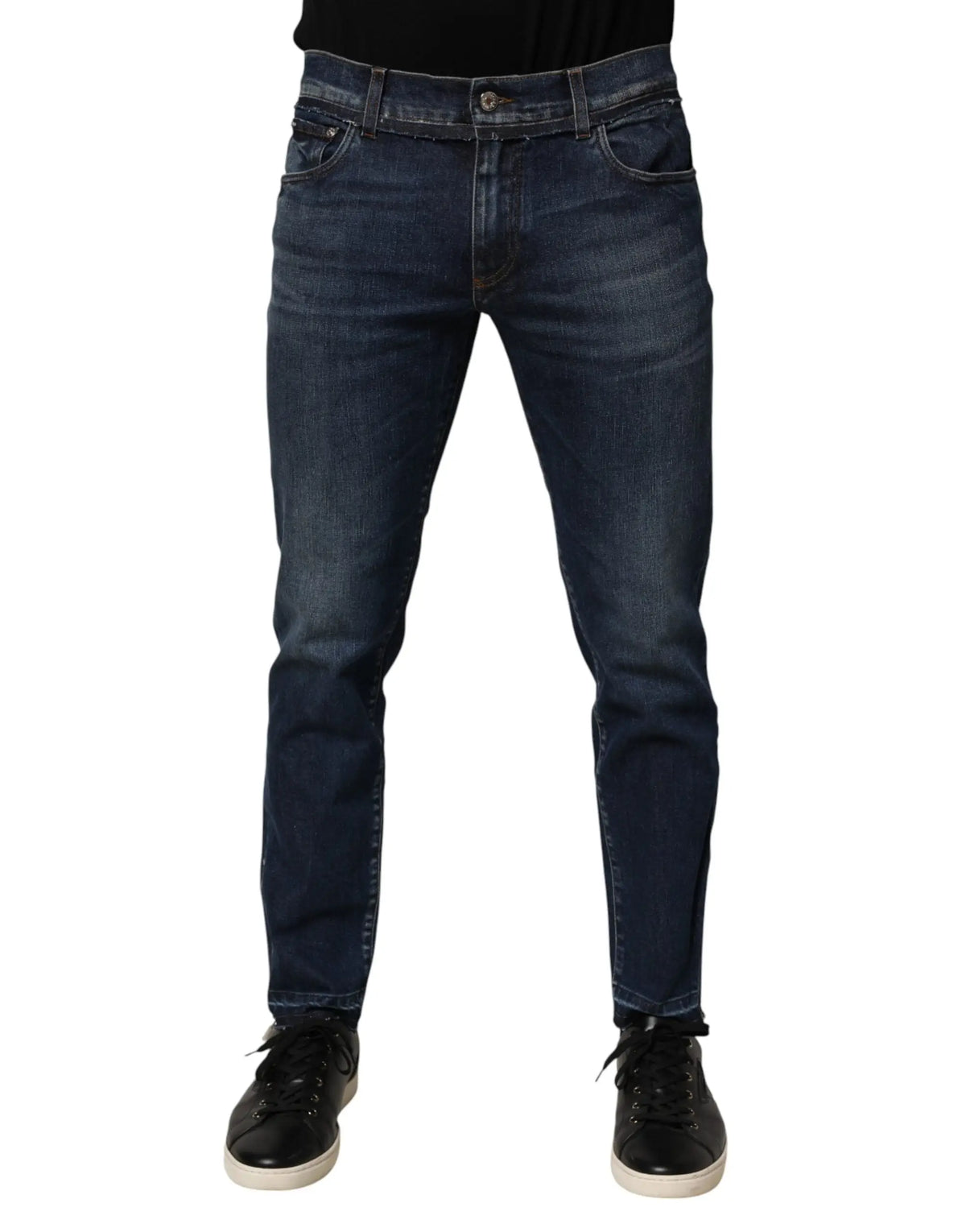Jean slim bleu indigo dolce gabbana en coton stretch avec legere décoloration pour homme
