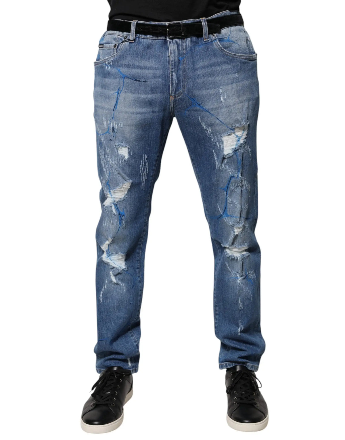 Jeans skinny déchirés en denim bleu stretch coton dolce gabbana avec déchirures et bords effilochés