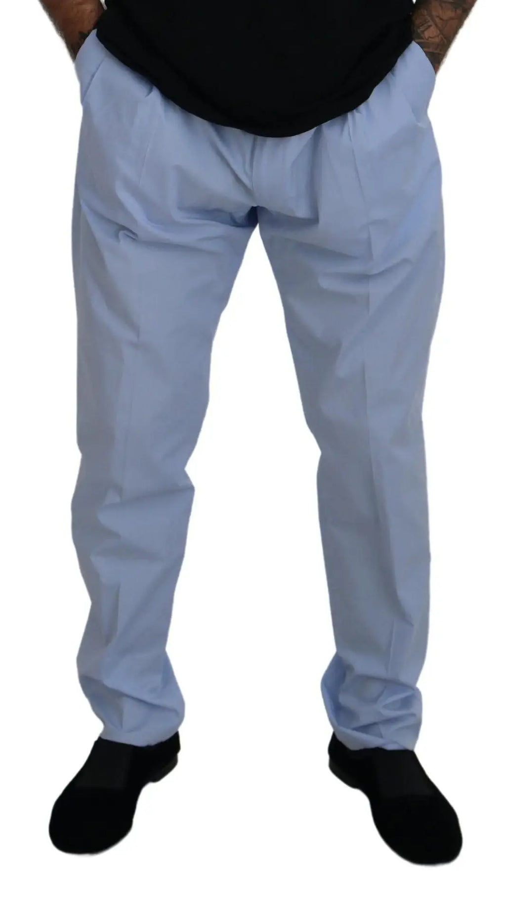 Pantalon chino dolce & gabbana bleu clair en coton stretch slim avec pli subtil à la taille