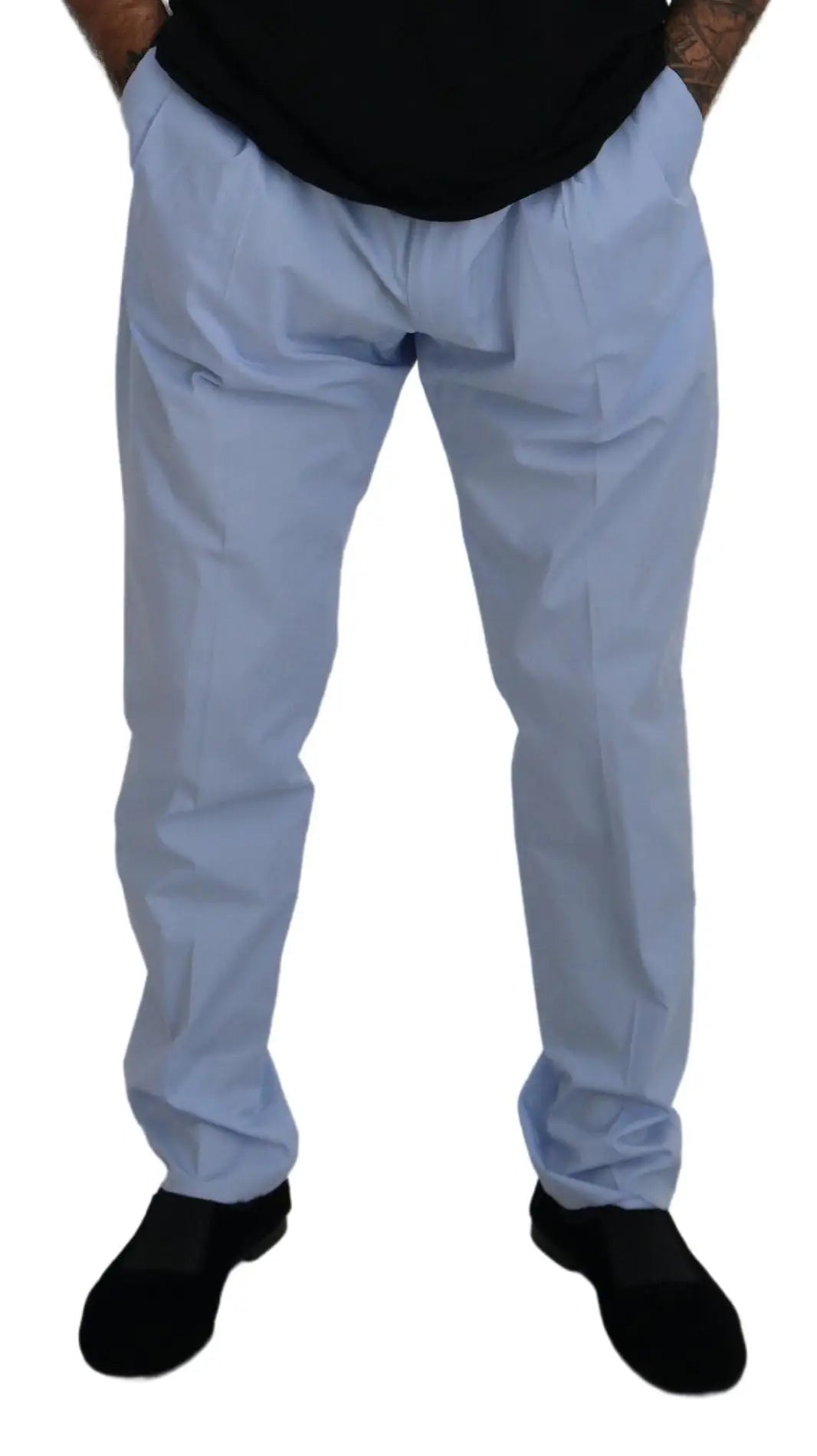 Pantalon chino dolce & gabbana bleu clair en coton stretch slim avec pli subtil à la taille