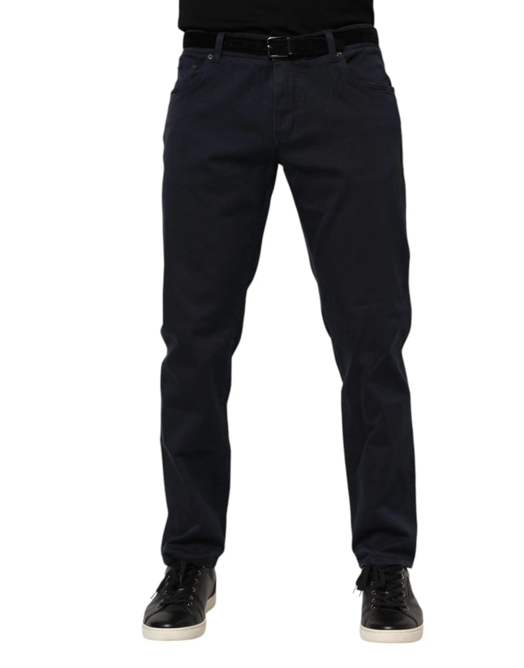 Jean denim bleu foncé dolce & gabbana en coton avec coupe droite et ceinture noire