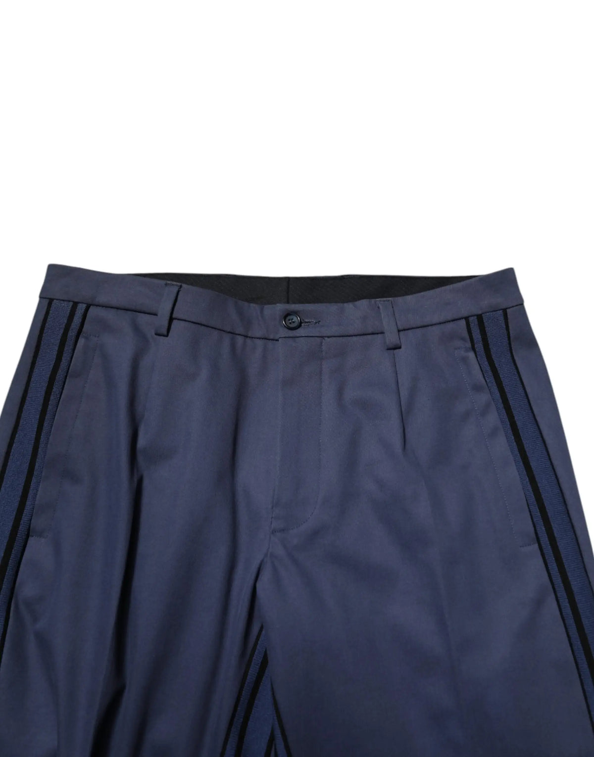 Pantalon masculin formel bleu dolce gabbana en coton avec rayures verticales noires sur les coutures extérieures