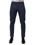 Pantalon tailleur bleu marine en coton dolce gabbana pour homme avec coupe moderne et plis subtils à la taille