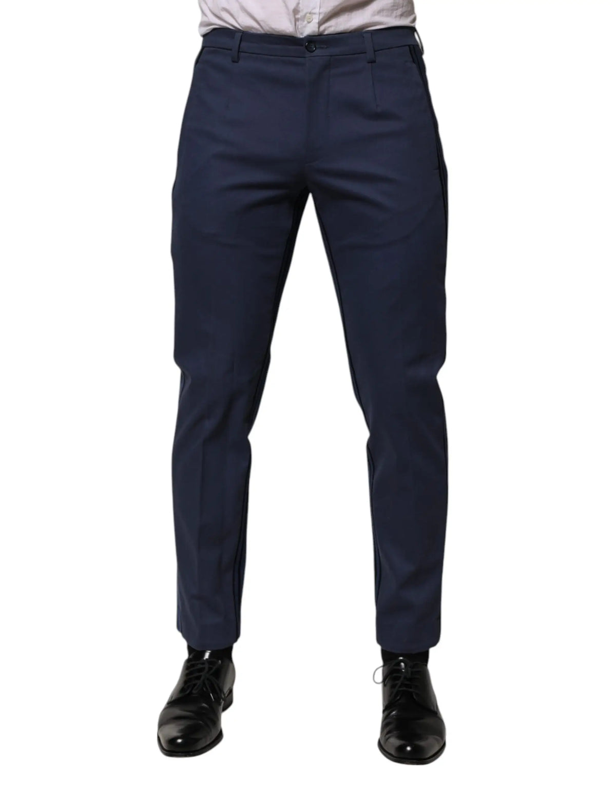 Pantalon tailleur bleu marine en coton dolce gabbana pour homme avec coupe moderne et plis subtils à la taille