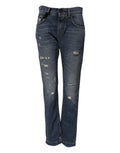 Jean boyfriend délavé bleu dolce & gabbana en coton avec déchirures et usures volontaires aux cuisses