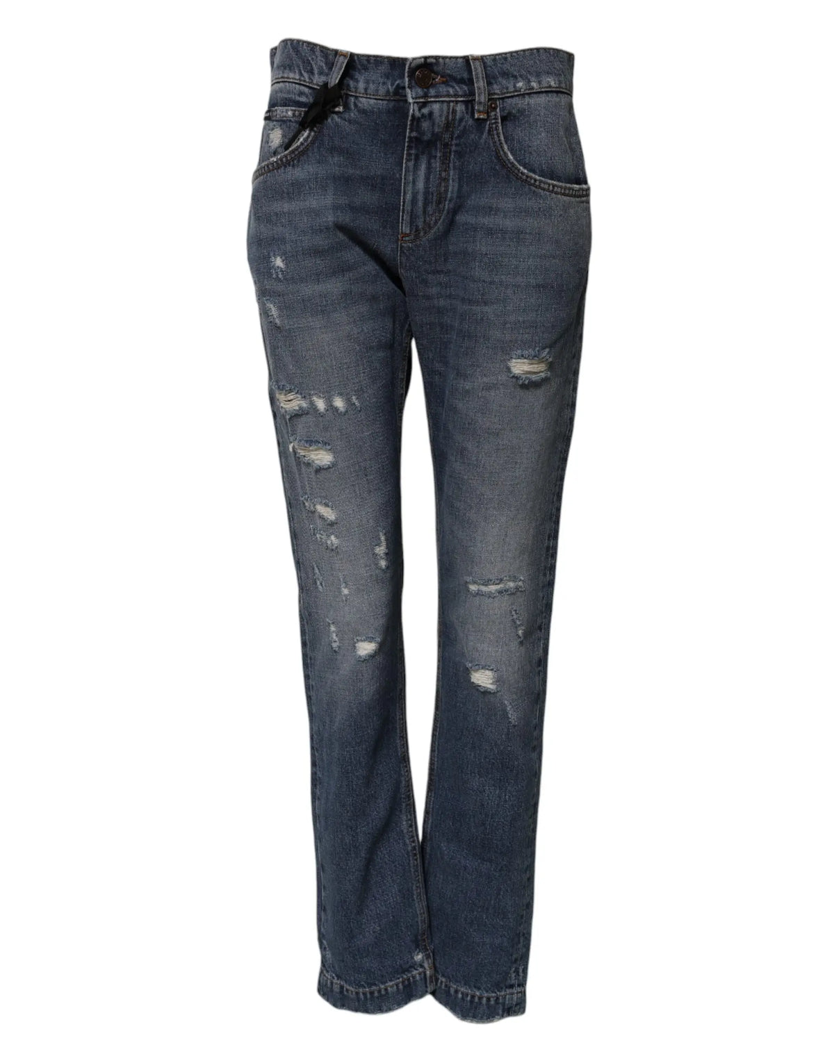 Jean boyfriend délavé bleu dolce & gabbana en coton avec déchirures et usures volontaires aux cuisses