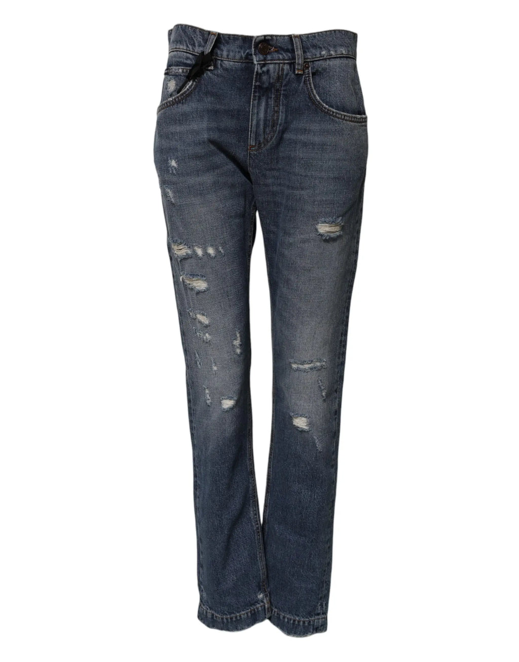 Jean boyfriend denim bleu dolce & gabbana en coton avec déchirures et usure intentionnelle aux cuisses