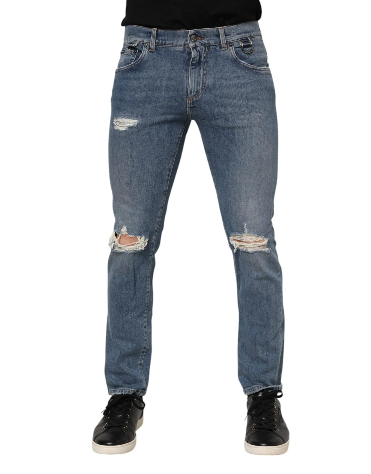 Jeans skinny en denim coton bleu dolce gabbana avec genoux déchirés et design classique cinq poches