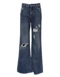 Jeans flare en denim bleu foncé dolce & gabbana en coton avec larges jambes déchirées et bords effilochés