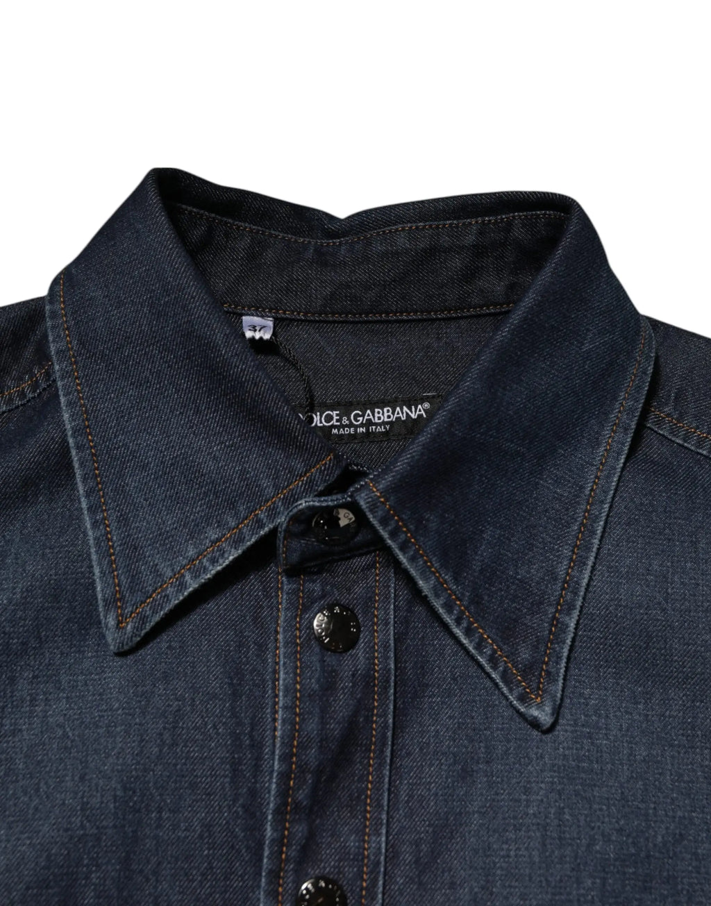 Chemise homme dolce & gabbana en denim bleu foncé avec col classique et boutons noirs logo intérieur visible