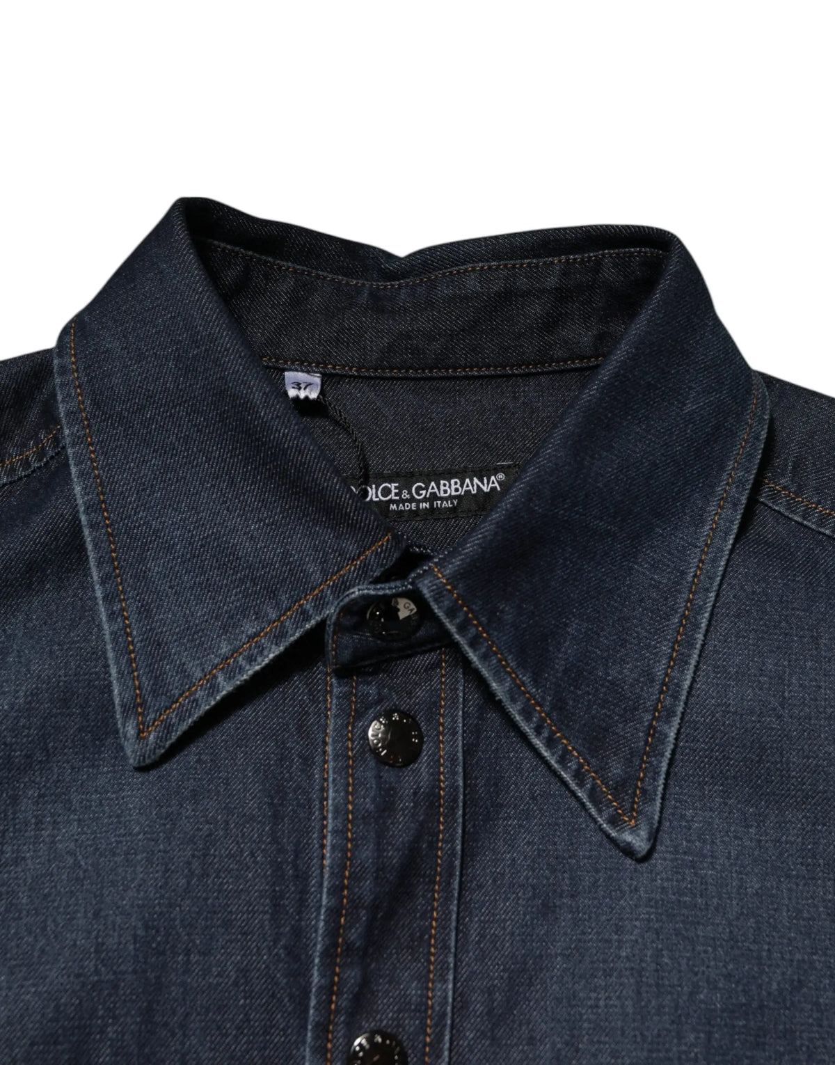 Chemise homme dolce & gabbana en denim bleu foncé avec col classique et boutons noirs logo intérieur visible
