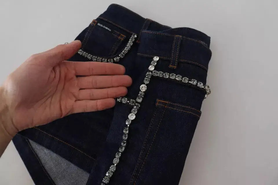 Short en jean stretch bleu dolce & gabbana orné d’une ceinture en strass scintillants