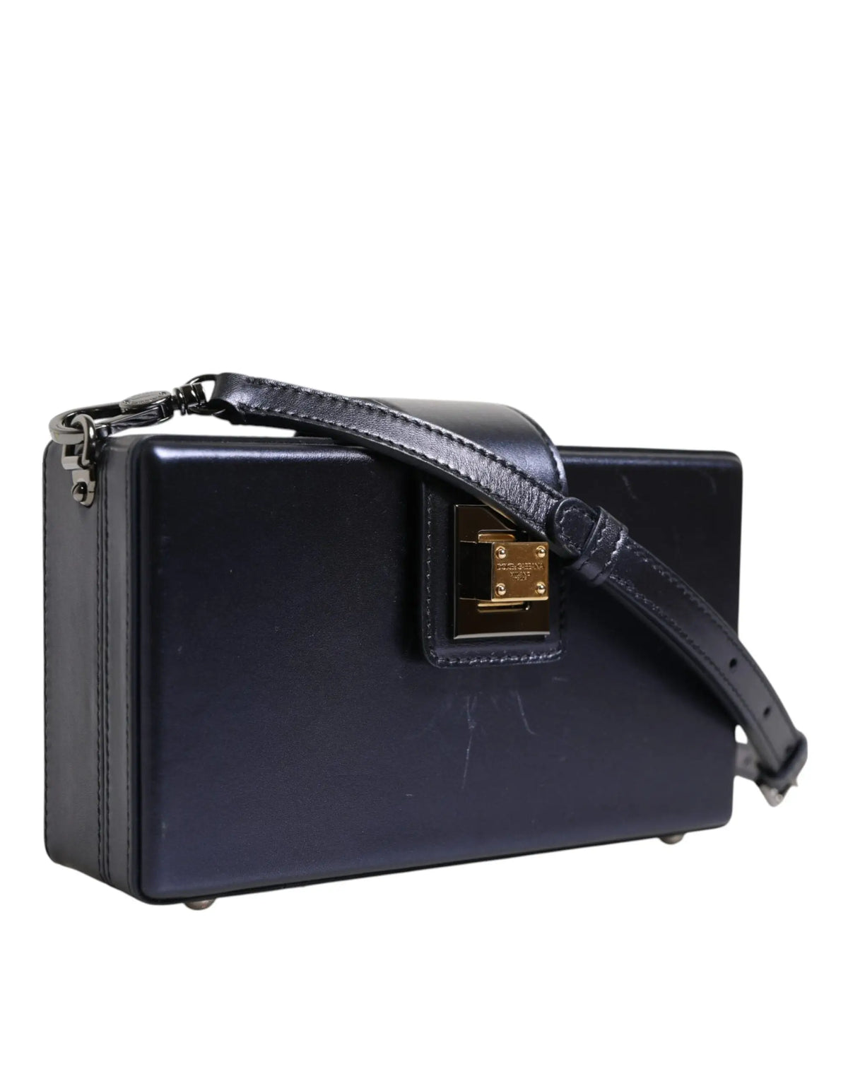 Sac bandoulière dolce & gabbana dg box en cuir agneau bleu marine avec garnitures dorées et sangle assortie