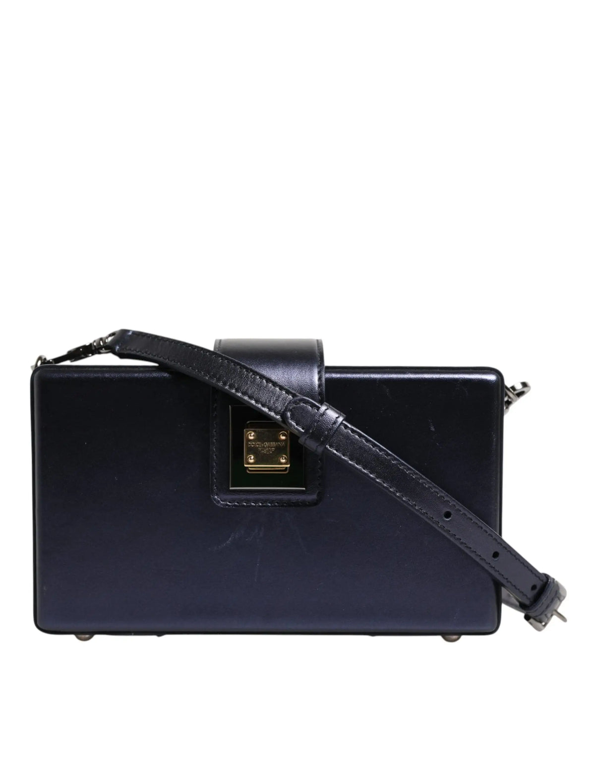 Sac bandoulière dolce & gabbana dg box en cuir nappa bleu avec fermoir métal doré et sangle réglable