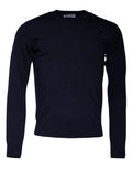 Pull col rond en laine noire dolce gabbana avec logo brodé bleu sur poitrine gauche