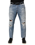 Jeans en denim bleu clair dolce & gabbana avec détails déchirés et coupe droite