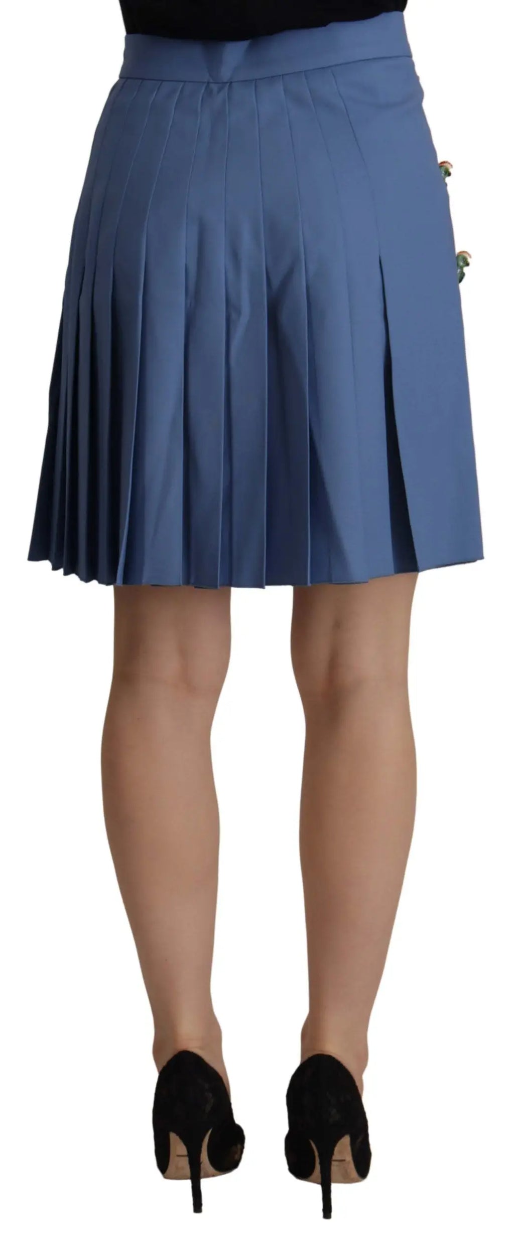 Pleated mini skirt blue with gold-tone buttons on the side made of wool by dolce & gabbana