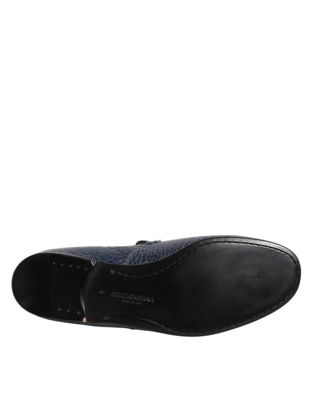 Dolce & gabbana mocassins homme en cuir noir avec dessus en cuir exotique bleu aspect crocodile pour costume