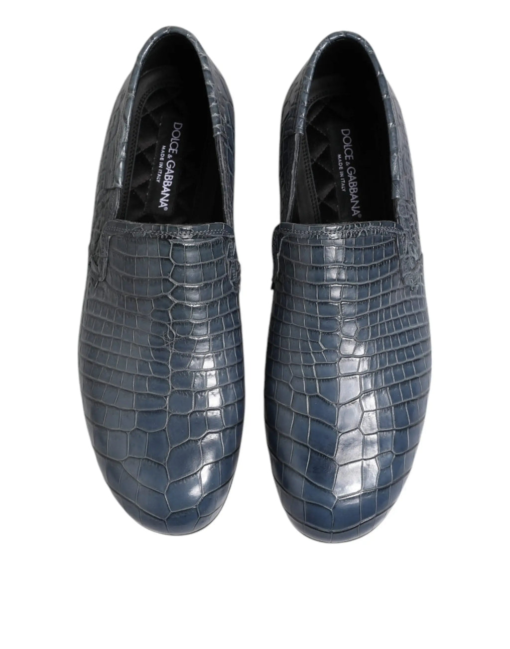 Dolce gabbana mocassins homme bleu cuir exotique embossé crocodile slip on chaussures habillées