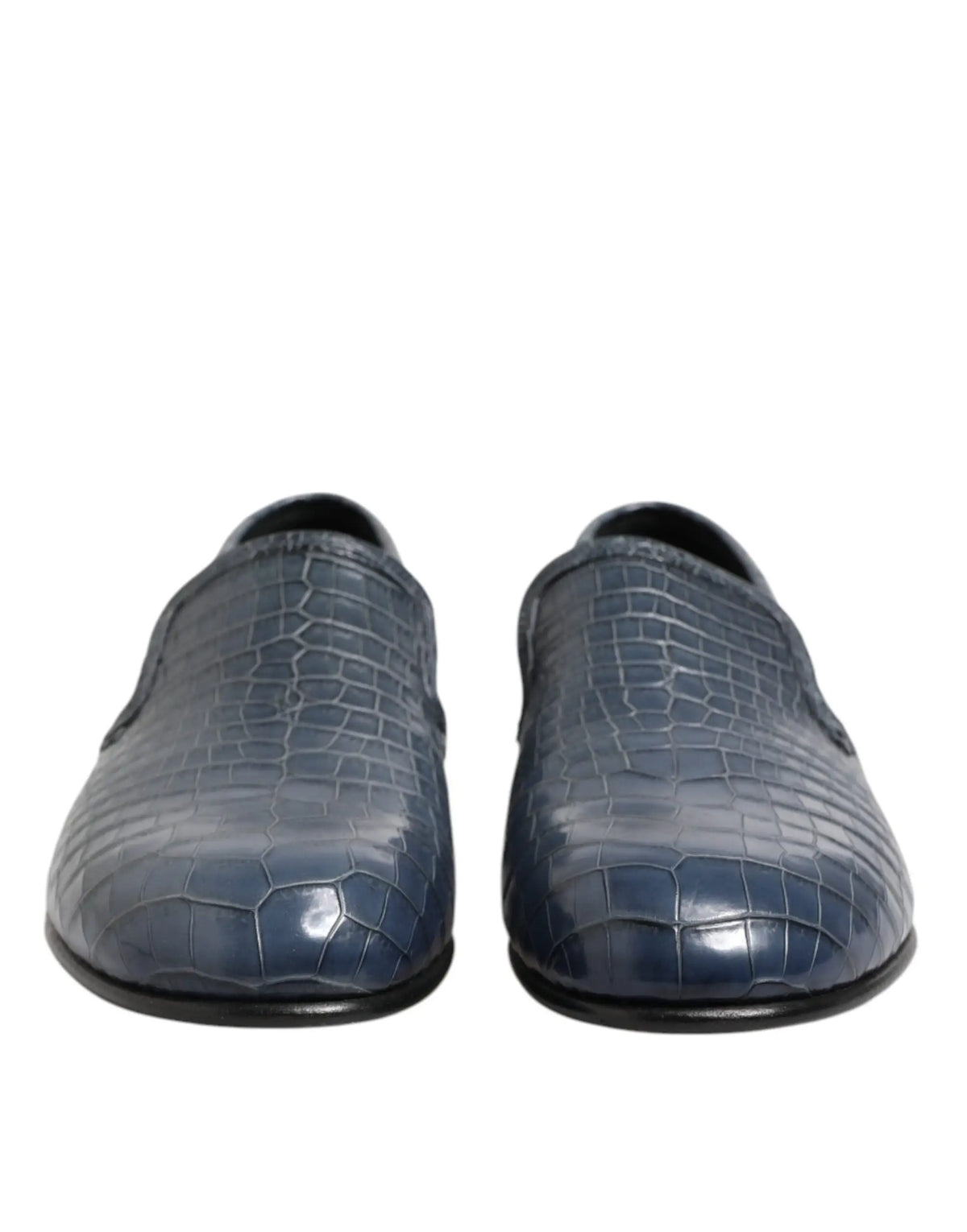 Dolce & gabbana mocassins homme en cuir bleu embossé crocodile avec finition brillante élégante
