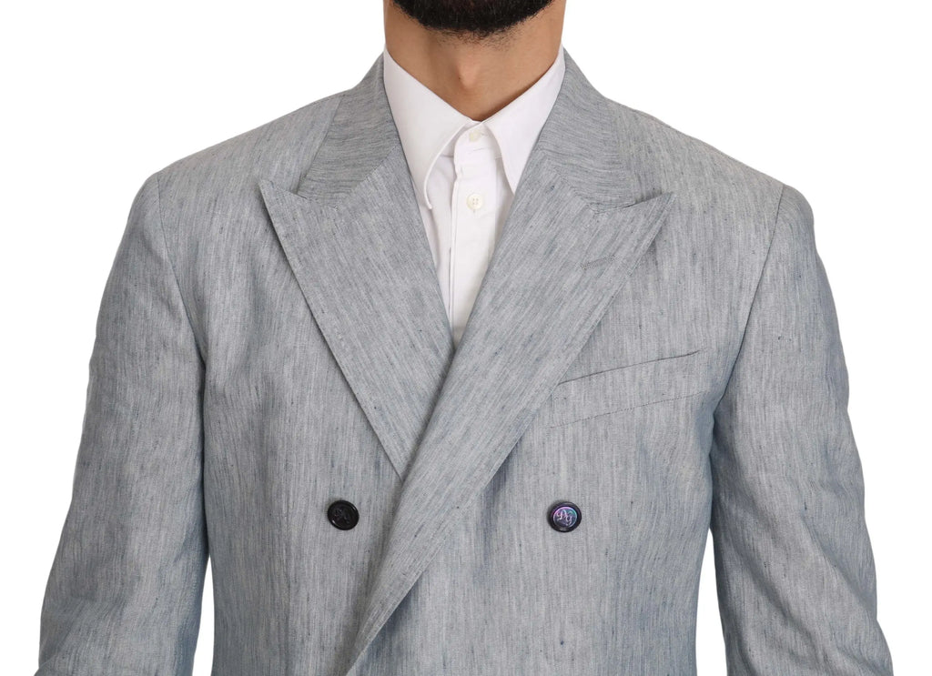 Veste blazer double boutonnage gris clair à tissage subtil avec boutons foncés dolce gabbana blue flax napoli
