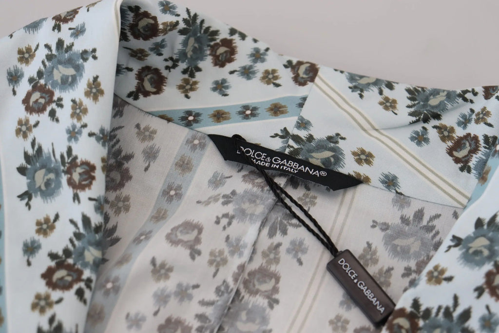 Blouse dolce gabbana en coton avec motif floral délicat bleu brun et gris sur fond clair