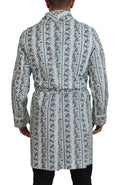 Dolce & gabbana robe bleu à fleurs en coton avec rayures verticales col classique et ceinture assortie