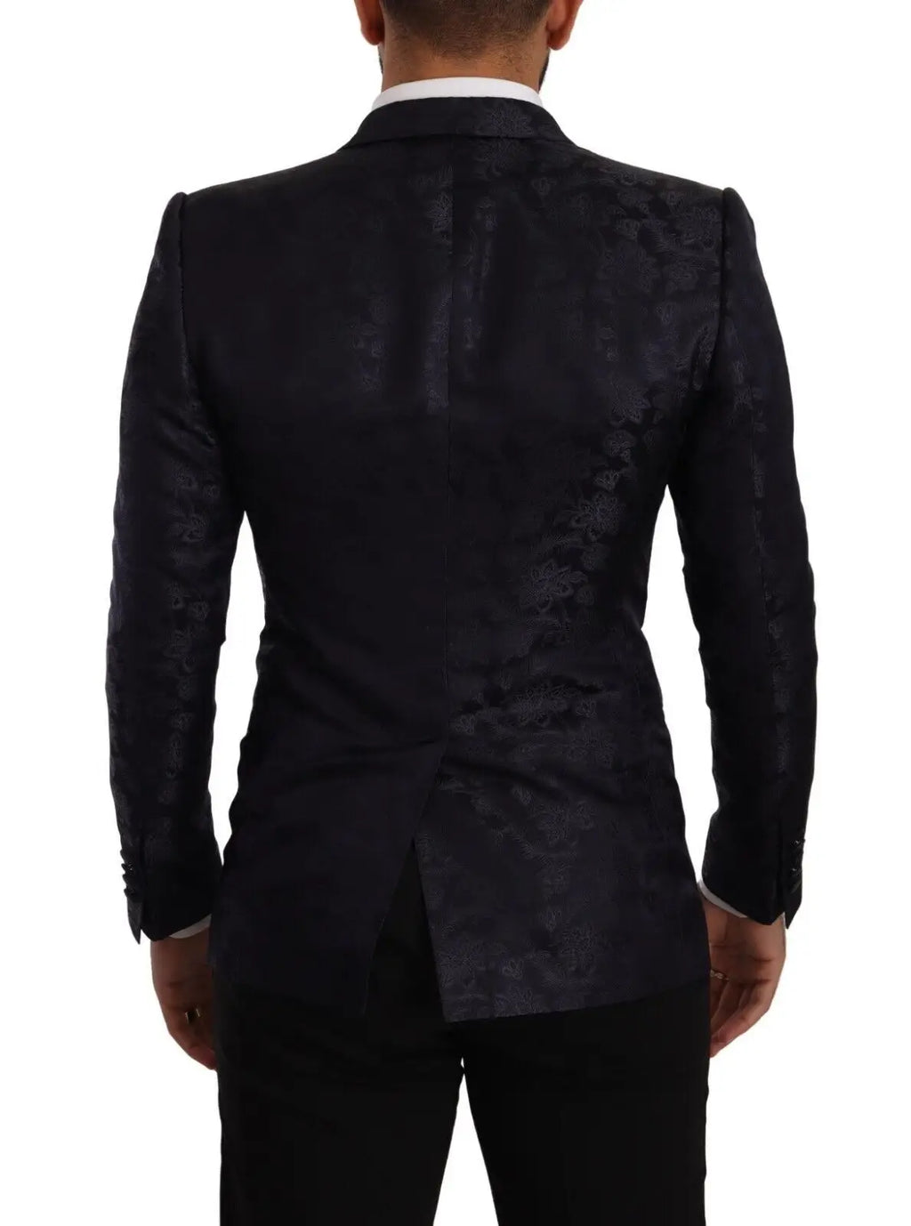 Blazer dolce & gabbana martini noir à motif subtil en jacquard de soie florale bleu luxueuse