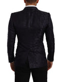 Blazer dolce & gabbana martini noir à motif subtil en jacquard de soie florale bleu luxueuse